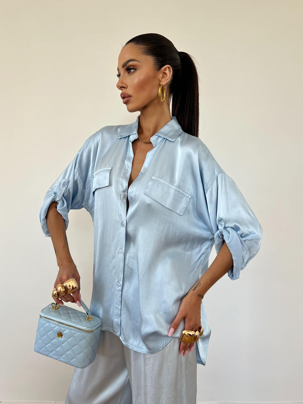 Camicia Satin Azzurra