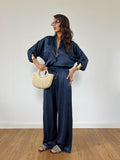 Pantalone Satin Blu Notte