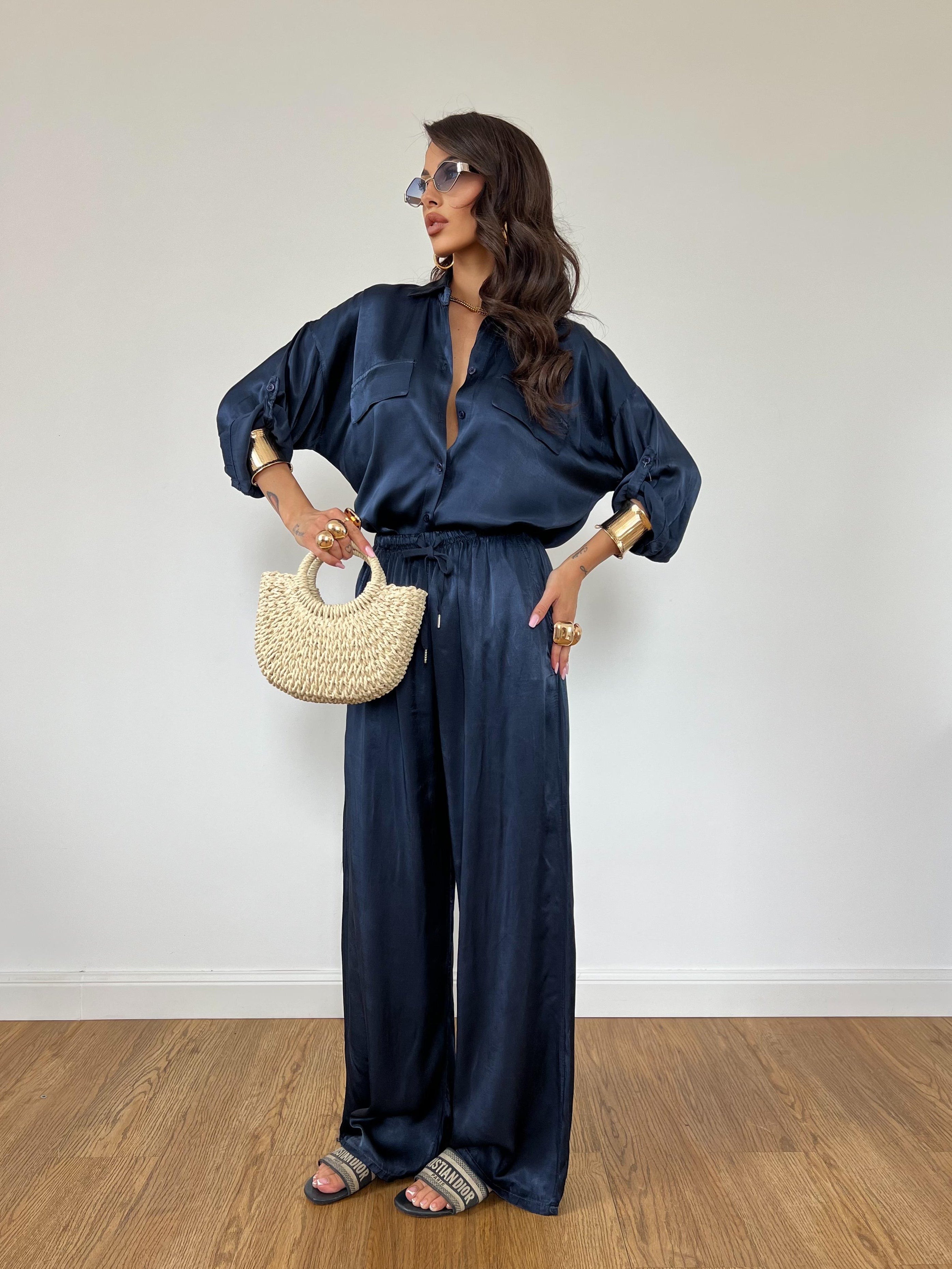 Camicia Satin Blu Notte