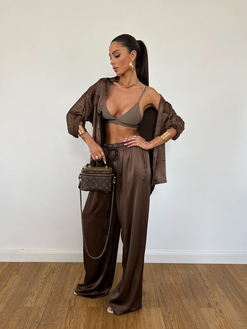 Camicia Satin Marrone