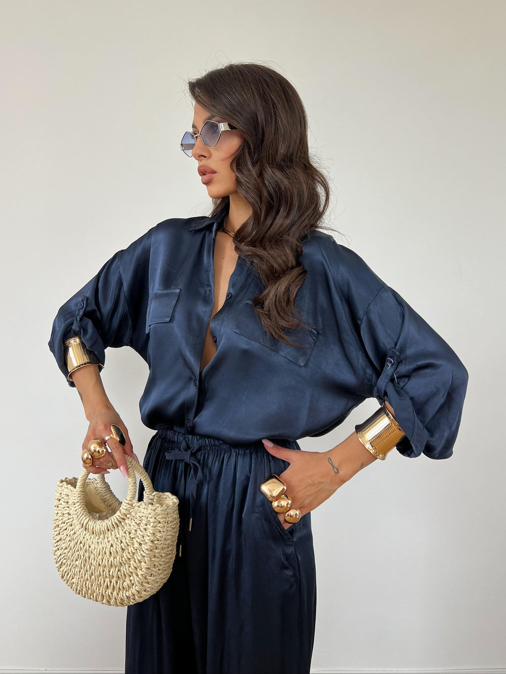 Camicia Satin Blu Notte