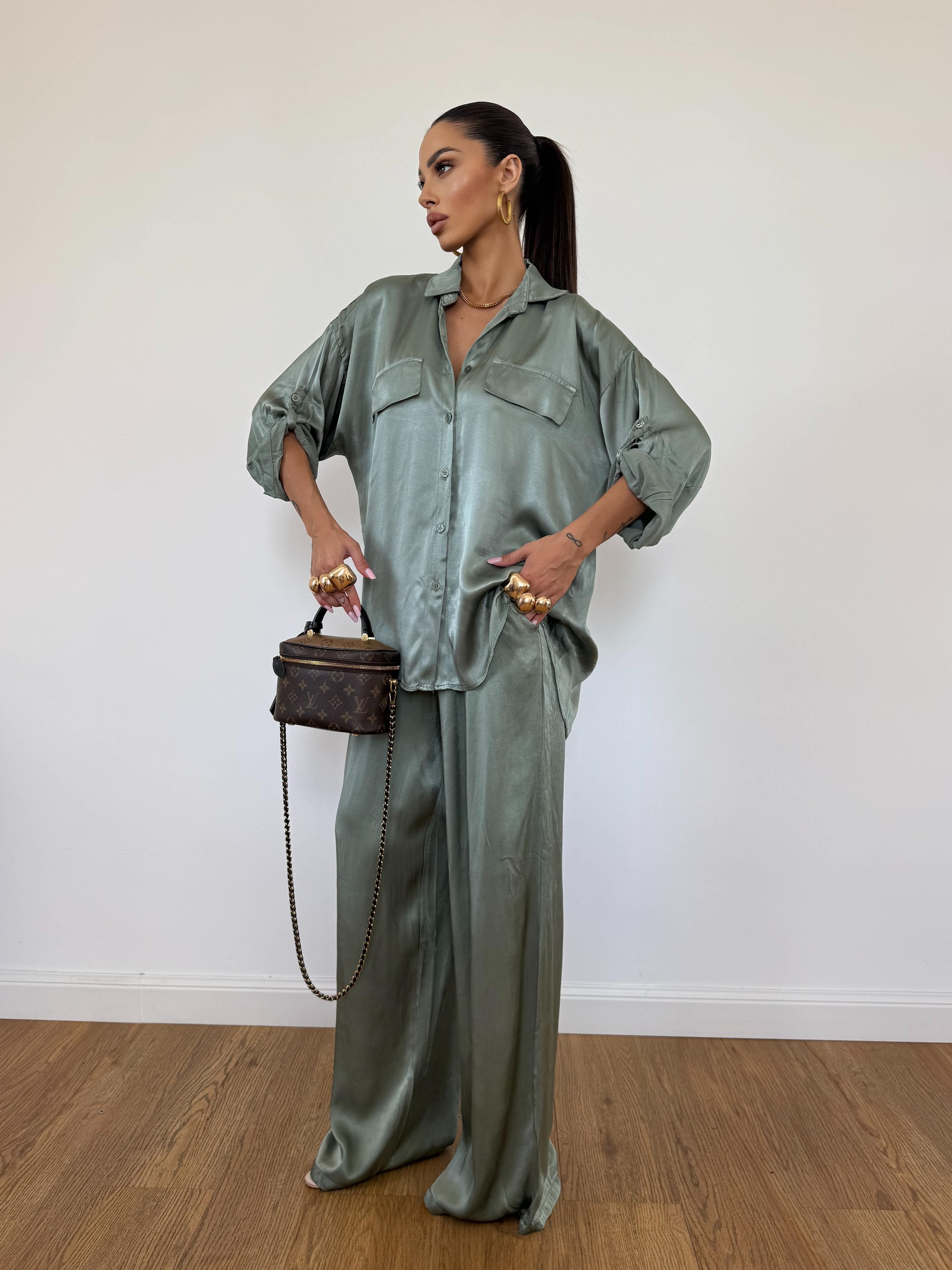 Camicia Satin Verde Salvia