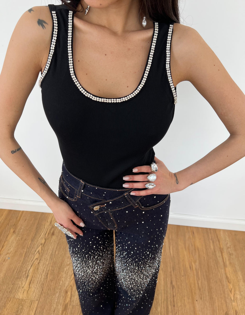 Canotta Swarovski Nera