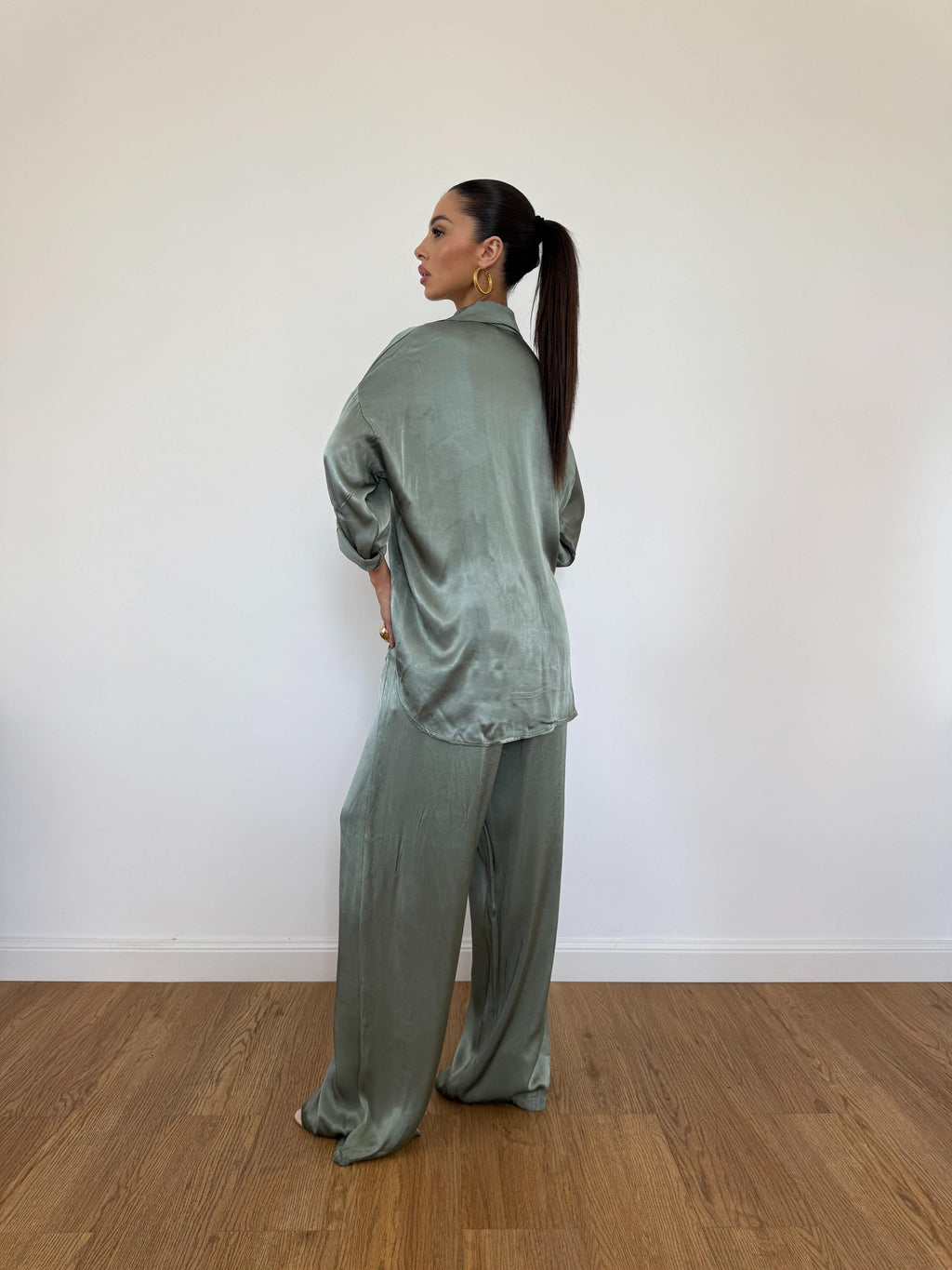 Camicia Satin Verde Salvia