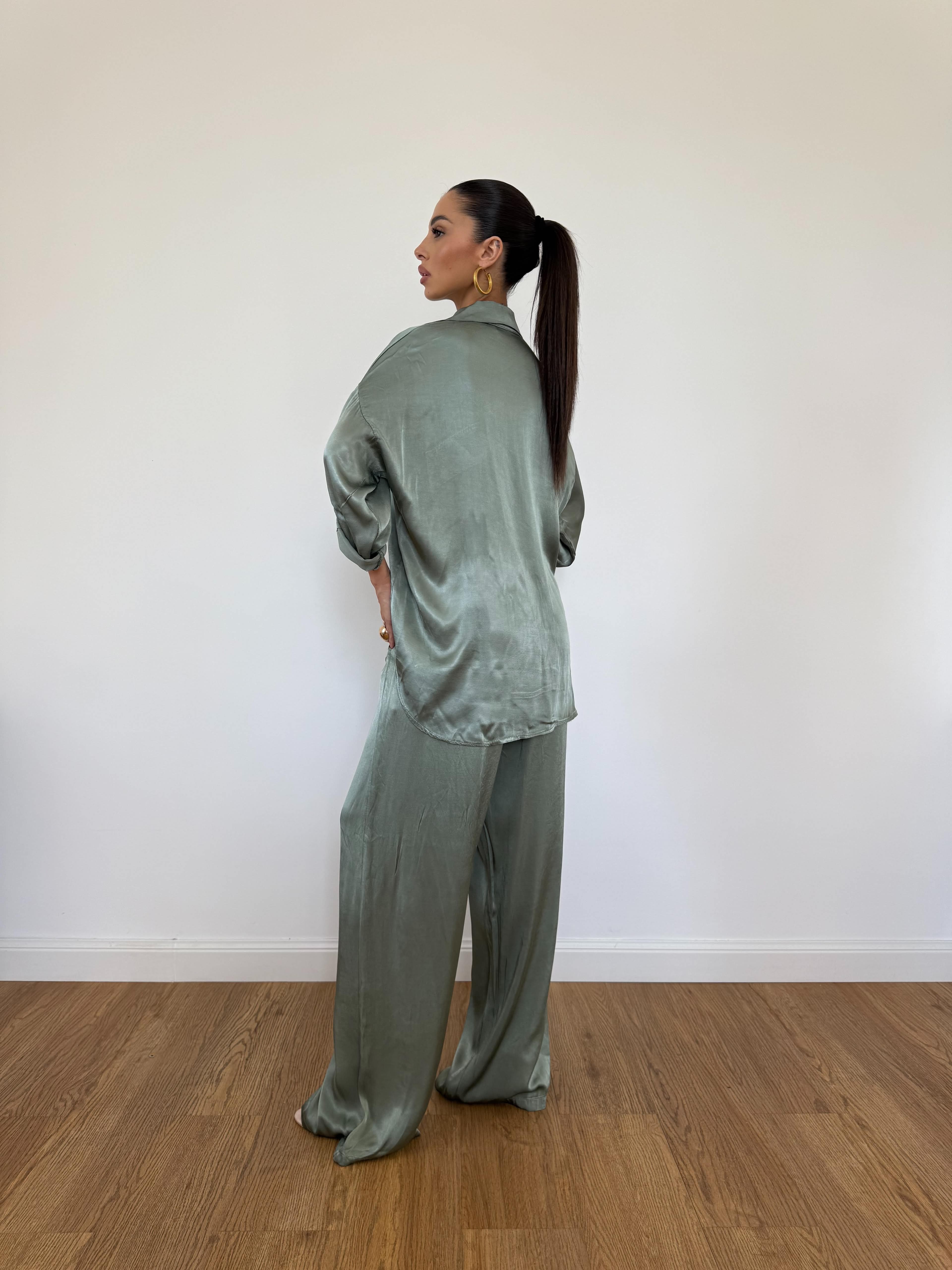 Camicia Satin Verde Salvia